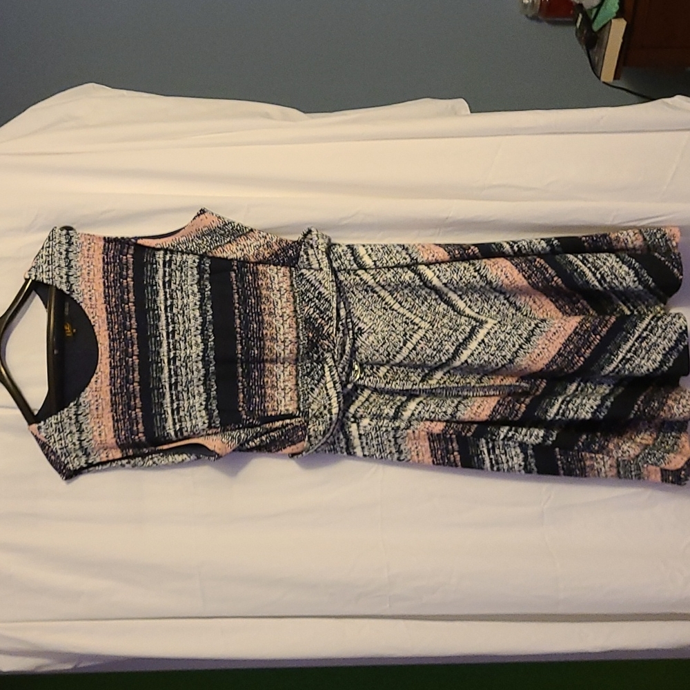Chic Striped Midi Dress in Black, Pink, and Cream